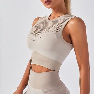 Varley Tan Cream Fitted Crop Tank Top